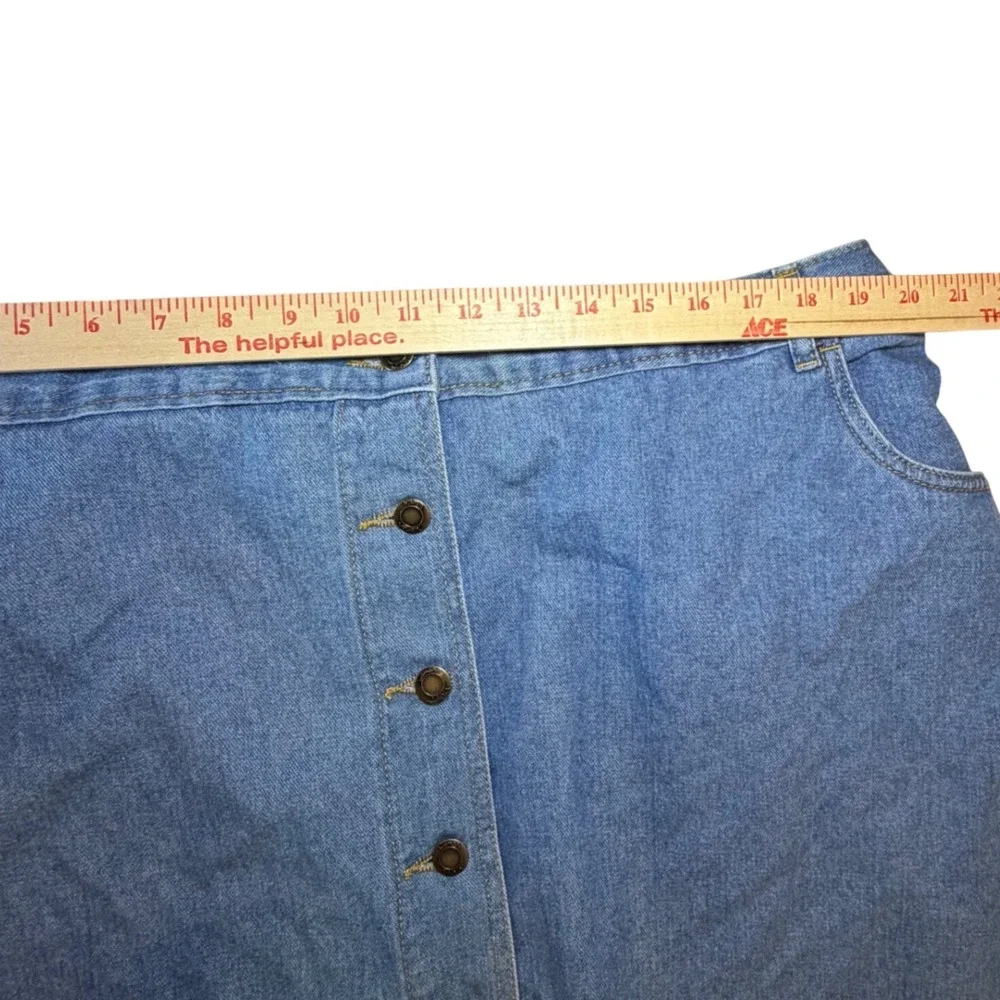 Womens‎ Blue Denim Button Front Midi A-Line Skirt 24W Petite Modest Cottagecore